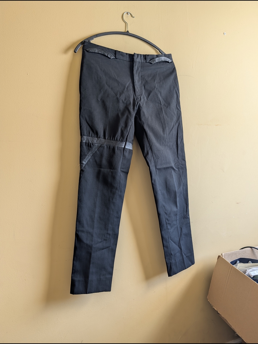 DIOR HOMME Hedi Slimane VTG Black Leather Bondage Insert Italy Pants 46